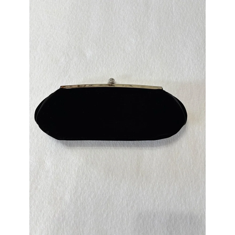 Vintage La Regale Black Velvet Evening Clutch Rhinestone Kiss Lock Silver Chain